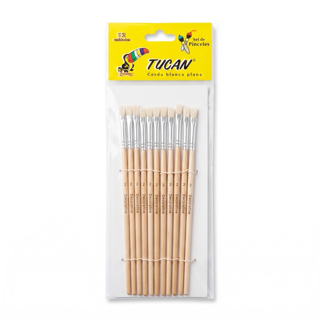 Pincel Cerda Blanca Plana # 2 Docena