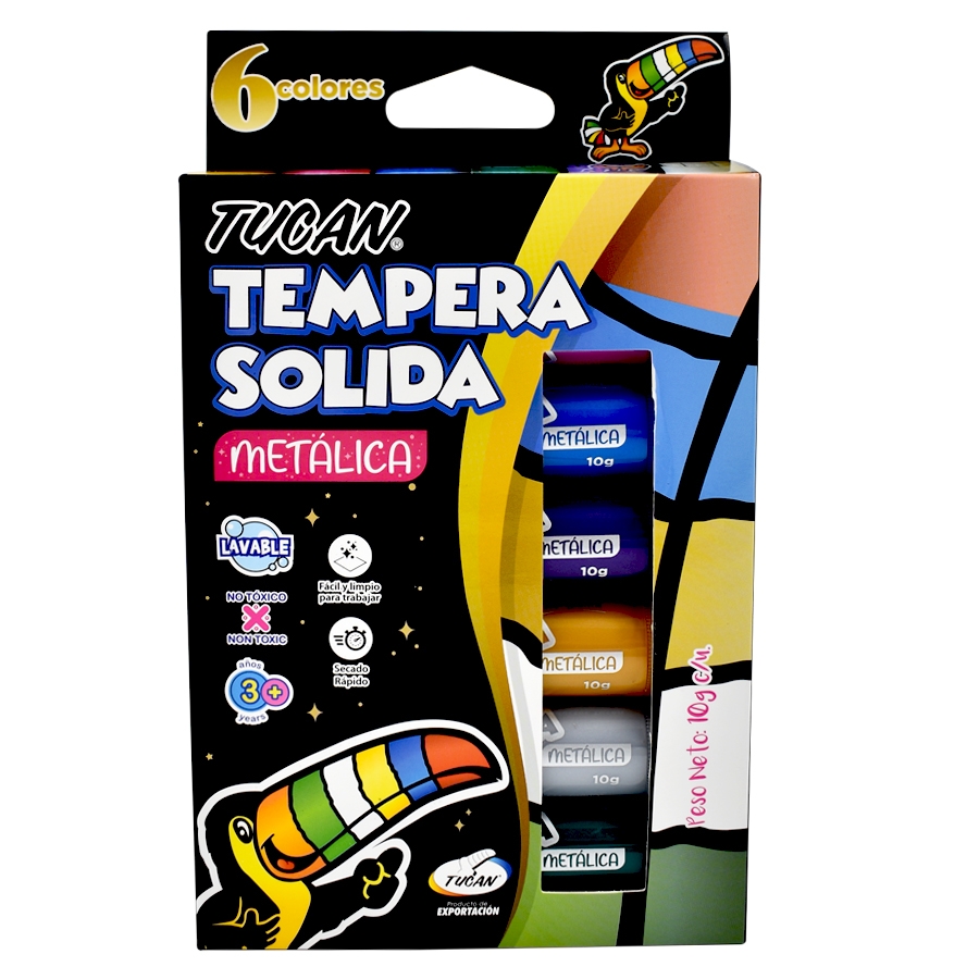 Tempera Tucan Solida En Barra 6 Colores Metalico