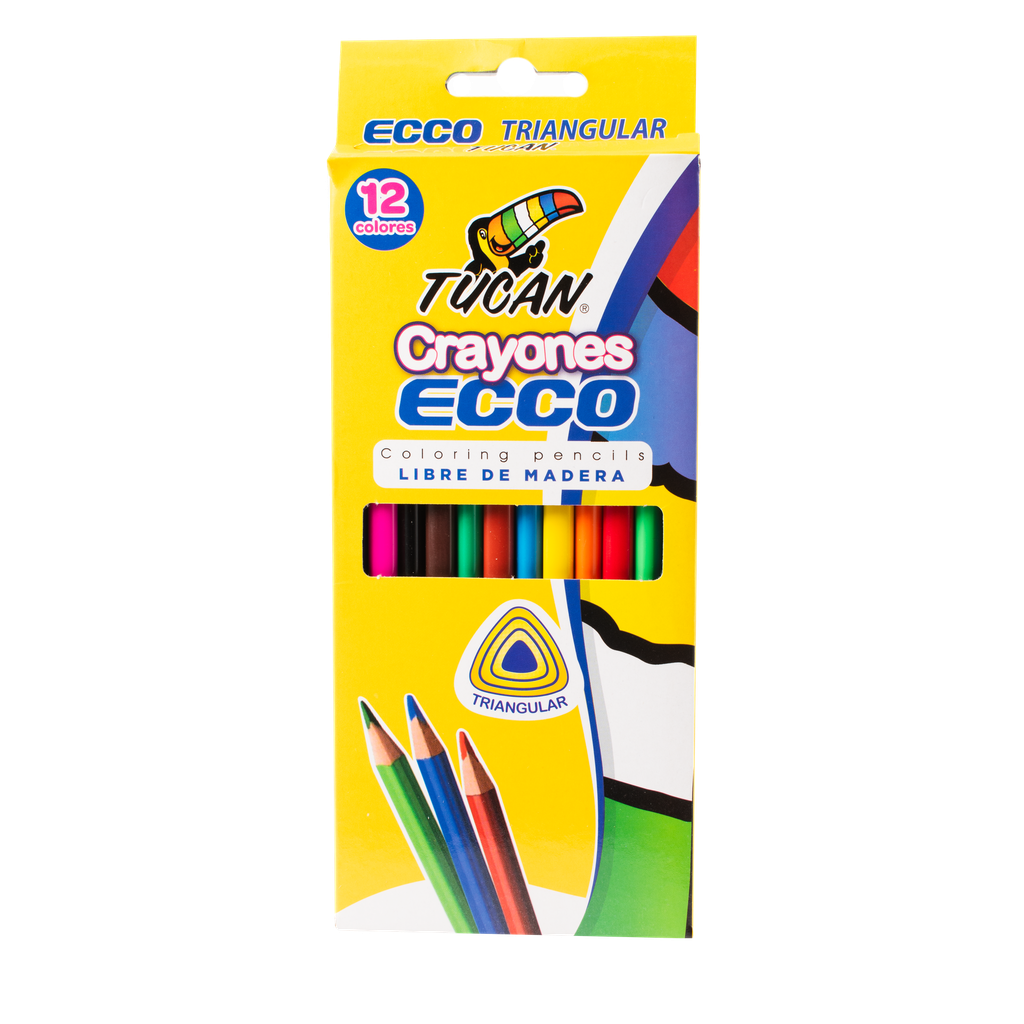 Crayon de Madera Ecco Triangular Largo 12 Colores