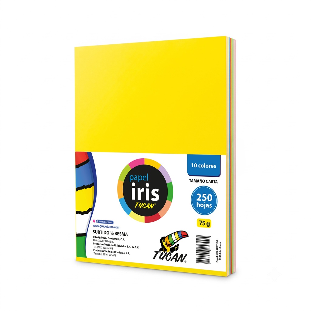 Papel Iris Surtido Tamaño Carta 250 Hojas 10 Colores